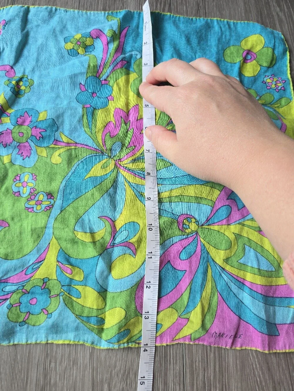 Vintage 60s Marielle Psychedelic Floral Square Scarf Mod Flower Power Signed